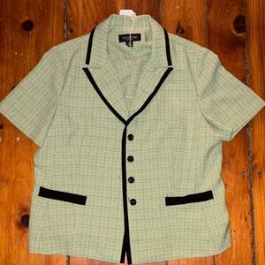 Perceptions Mint Green Short-Sleeve Blazer with Black Trim